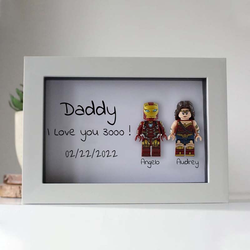 "Daddy, I Love you 3000" Personalised Family Superhero Frame White